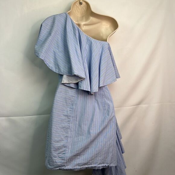 Viva Aviva Blue and White one shoulder Takeo cotton dress size 2 EUC - Picture 10 of 13